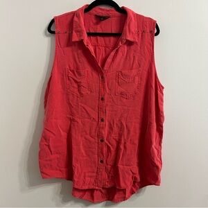 Rock & Republic Women’s Red Coral Sleeveless Button-Up Shirt Size XL Top Pockets